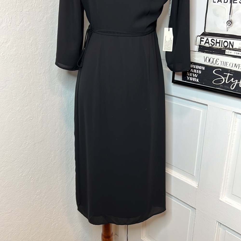 NWT Aritzia Babaton Theo Black Midi Wrap Dress Size XS - Picture 6 of 9